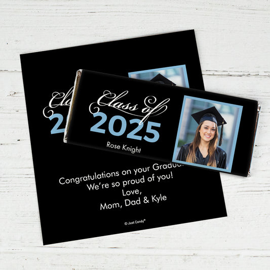 Personalized Light Blue Graduation Photo Class Of Chocolate Bar Wrappers Only