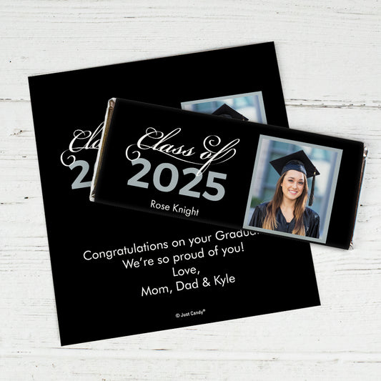 Personalized Silver Graduation Photo Class Of Chocolate Bar Wrappers Only