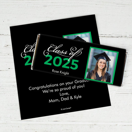 Personalized Green Graduation Photo Class Of Chocolate Bar Wrappers Only