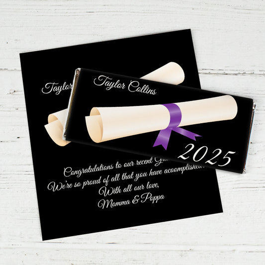 Purple Graduation Personalized Chocolate Bar Wrappers Diploma