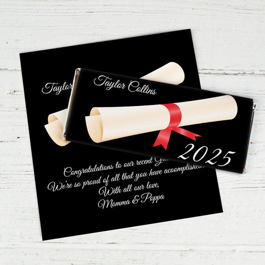 Red Graduation Personalized Chocolate Bar Wrappers Diploma