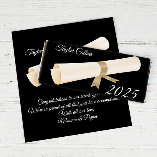 Gold Graduation Personalized Chocolate Bar Wrappers Diploma