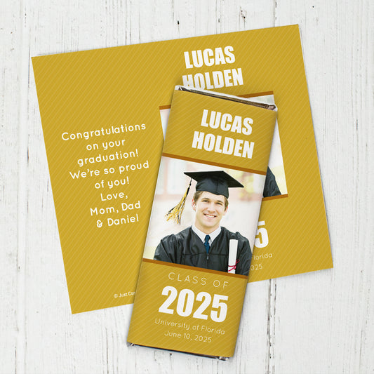 Gold Graduation Personalized Chocolate Bar Wrappers Pinstripes Photo