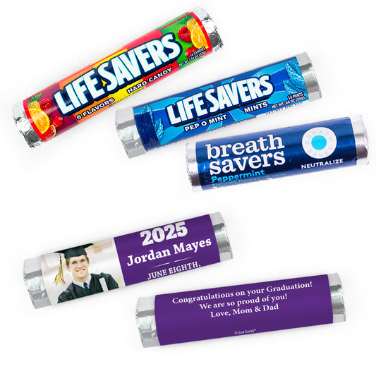 Personalized Purple Graduation Simple Photo Lifesavers Rolls (20 Rolls)