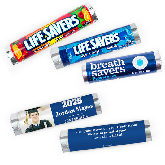 Personalized Blue Graduation Simple Photo Lifesavers Rolls (20 Rolls)