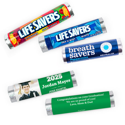 Personalized Green Graduation Simple Photo Lifesavers Rolls (20 Rolls)