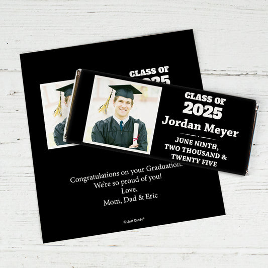 Black Graduation Personalized Chocolate Bar Wrappers Simple Photo