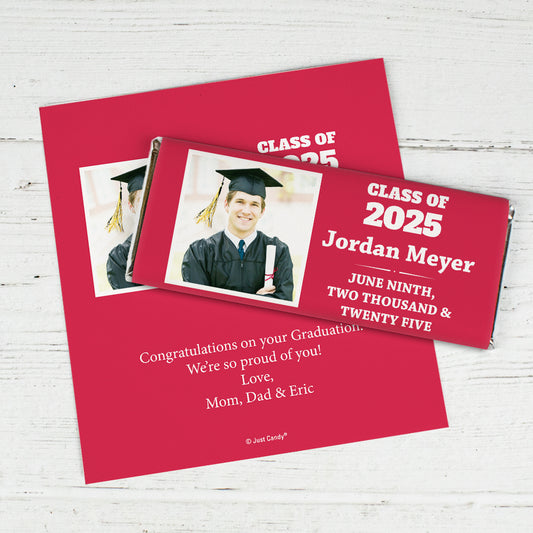 Red Graduation Personalized Chocolate Bar Wrappers Simple Photo