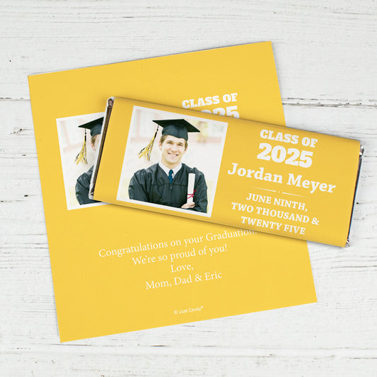 Yellow Graduation Personalized Chocolate Bar Wrappers Simple Photo