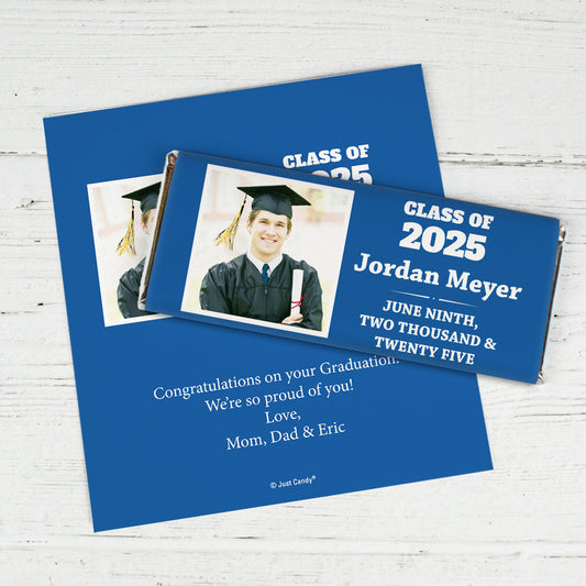 Blue Graduation Personalized Chocolate Bar Wrappers Simple Photo