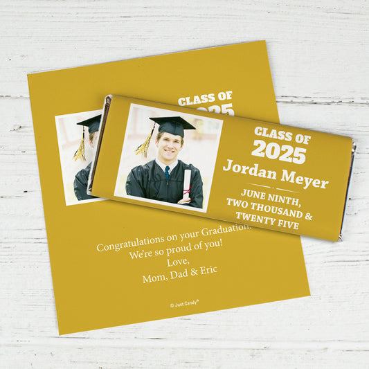 Gold Graduation Personalized Chocolate Bar Wrappers Simple Photo