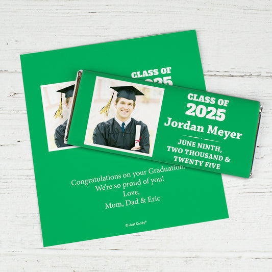 Green Graduation Personalized Chocolate Bar Wrappers Simple Photo