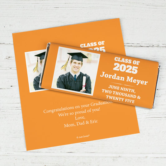 Orange Graduation Personalized Chocolate Bar Wrappers Simple Photo