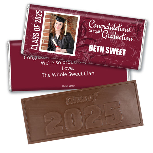 Graduation Personalized Embossed Chocolate Bar Photo Floral Background