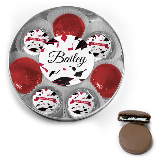 Personalized Graduation Script Chocolate Covered Oreo Cookies Large Silver Plastic Tin