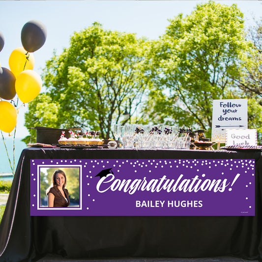 Personalized Photo & Cap Purple Graduation 5 Ft. Banner