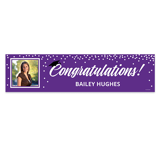 Personalized Photo & Cap Purple Graduation 5 Ft. Banner