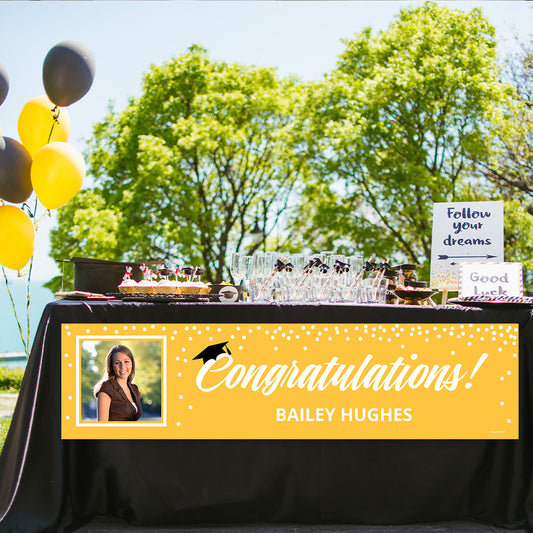 Personalized Photo & Cap Yellow Graduation 5 Ft. Banner