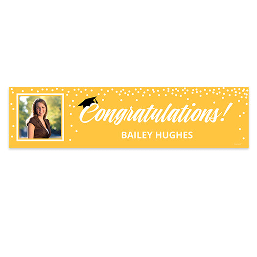 Personalized Photo & Cap Yellow Graduation 5 Ft. Banner