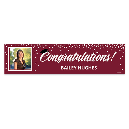 Personalized Photo & Cap Maroon Graduation 5 Ft. Banner