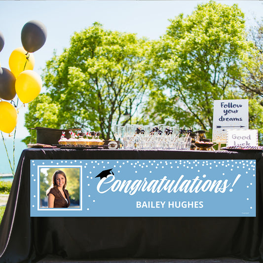 Personalized Photo & Cap Light Blue Graduation 5 Ft. Banner