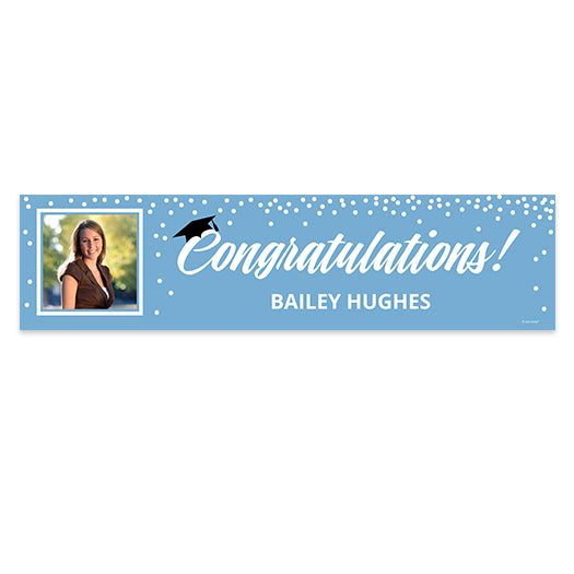 Personalized Photo & Cap Light Blue Graduation 5 Ft. Banner