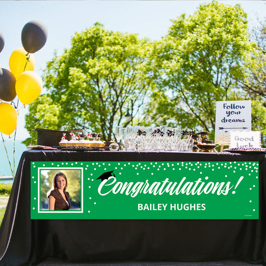 Personalized Photo & Cap Green Graduation 5 Ft. Banner