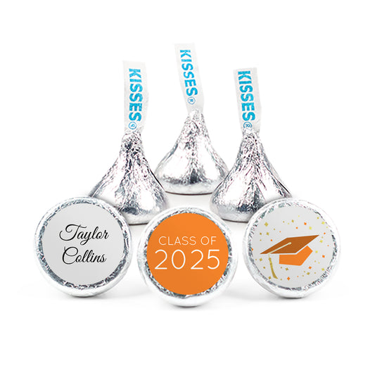 Orange Graduation 3/4" Sticker Cap & Confetti (108 Stickers)