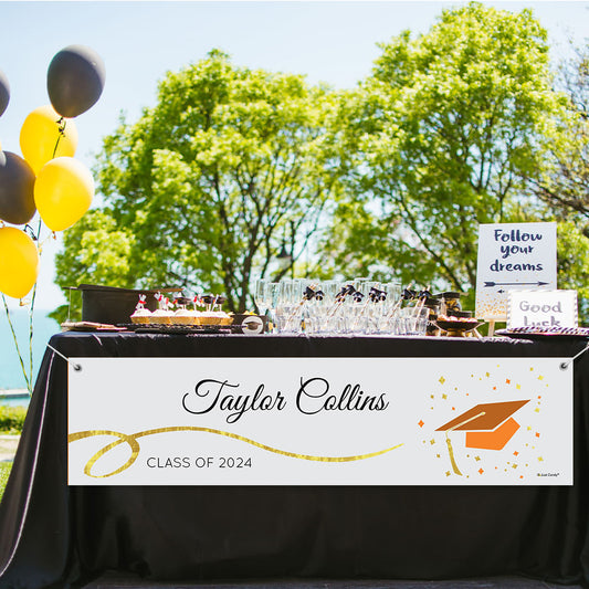 Personalized Cap and Confetti Graduation 5 Ft. Banner