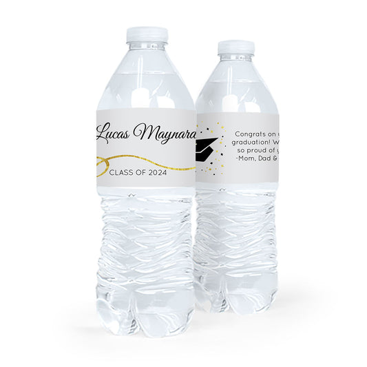 Personalized Graduation Cap & Confetti Water Bottle Sticker Labels (5 Labels)