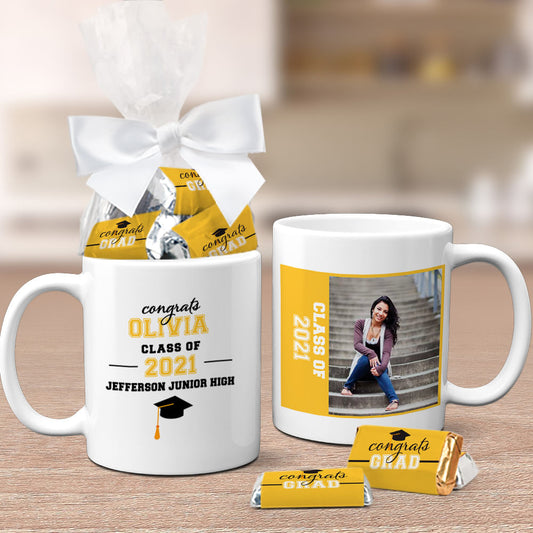 Personalized Graduation Photo 11oz Mug with approx. 24 Wrapped Hershey's Miniatures