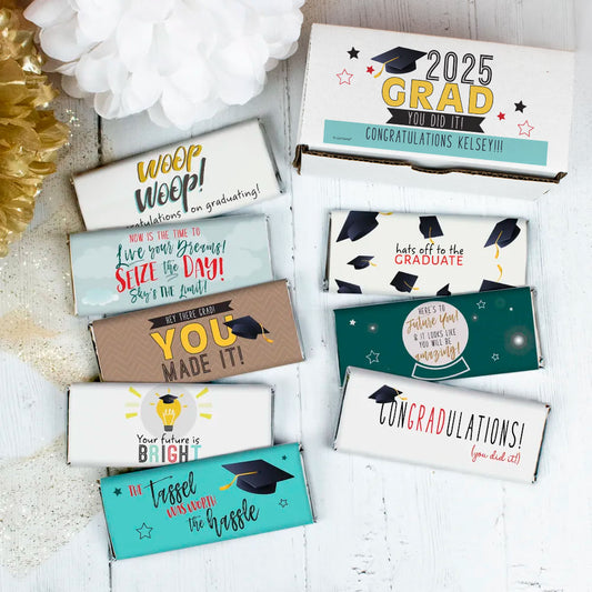 Personalized Graduation Candy Gift Box Belgian Chocolate Bars (8 Pack)