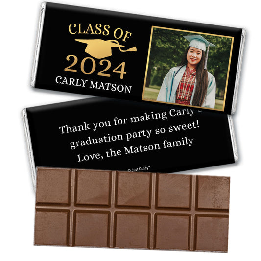 Personalized Golden Graduation Cap Belgian Chocolate Bar