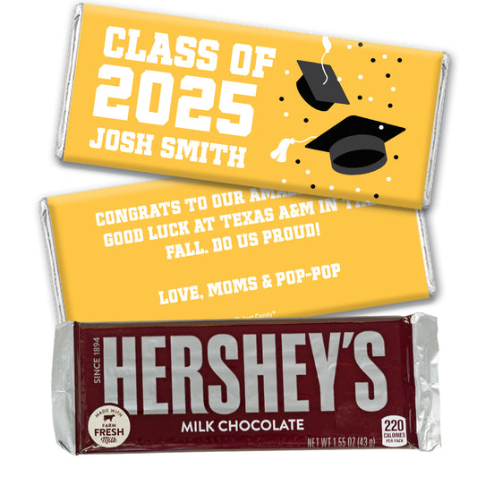 Personalized Yellow Graduation Hershey's Milk Chocolate Bar -Grad Cap Toss