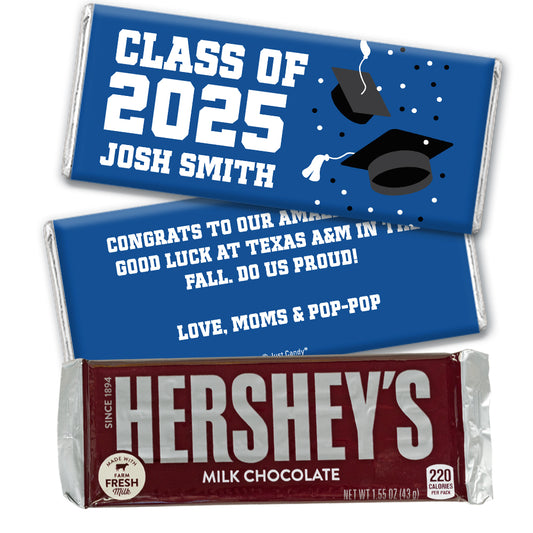 Personalized Blue Graduation Hershey's Milk Chocolate Bar -Grad Cap Toss