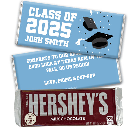 Personalized Light Blue Graduation Hershey's Milk Chocolate Bar -Grad Cap Toss