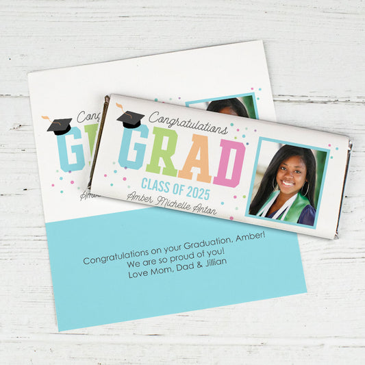 Personalized Graduation Pastel Chocolate Bar - Polka Dot Wrappers