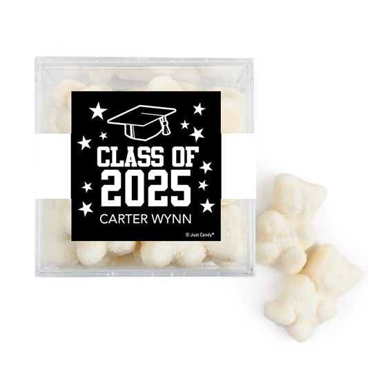 Personalized Black Graduation JUST CANDY® favor cube with Gummy Bears