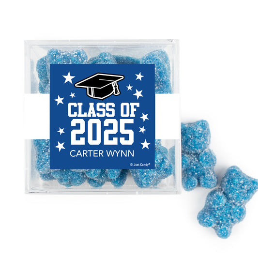 Personalized Blue Graduation JUST CANDY® favor cube with Gummy Bears