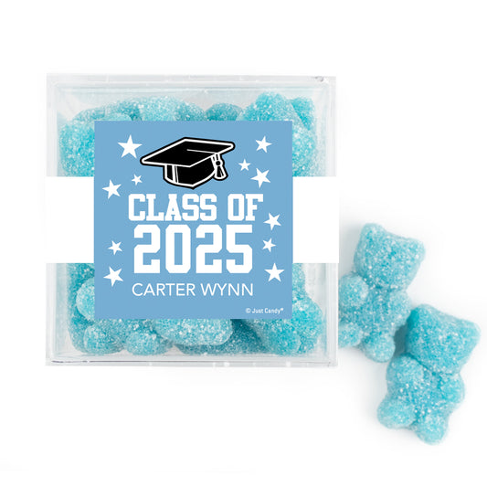 Personalized Light Blue Graduation JUST CANDY® favor cube with Gummy Bears