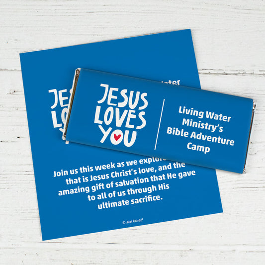 Personalized Vacation Bible School Jesus Loves You Chocolate Bar Wrappers Only