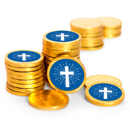 Blue and White Shining Cross Chocolate Coins