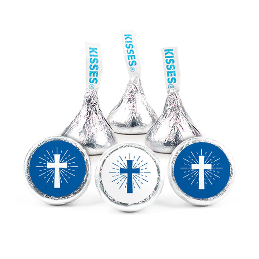 Religious Blue and White Shining Cross 3/4" Stickers (108 Stickers)