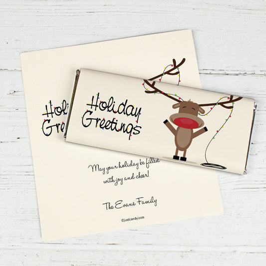 Happy Holidays Personalized Chocolate Bar Wrappers Reindeer Holiday Greetings