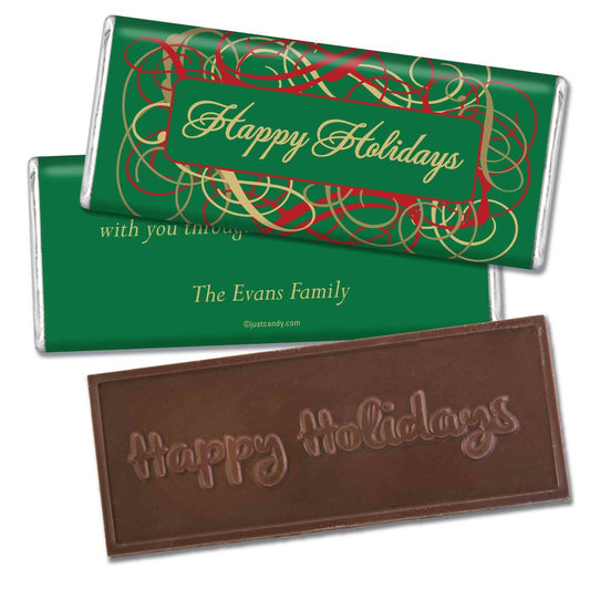 Happy Holidays Personalized Embossed Chocolate Bar Holiday Ribbons