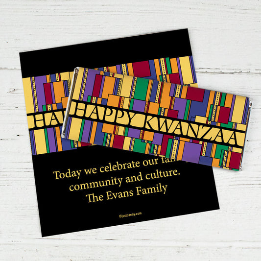 Kwanzaa Personalized Hershey's Milk Chocolate Bar Wrappers Colorful African Art Happy Kwanzaa