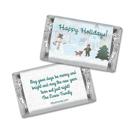 Christmas Personalized Hershey's Miniatures Wrappers Snowy Christmas Village