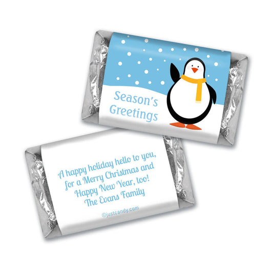 Happy Holidays Personalized Hershey's Miniatures Season's Greetings Snow Penguin