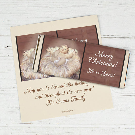 Christmas Personalized Chocolate Bar Wrappers Away in a Manger