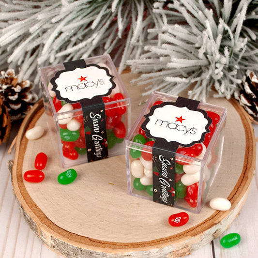 Personalized Christmas Add Your Logo Season's Greeting JUST CANDY� favor cube with Jelly Belly Jelly Beans